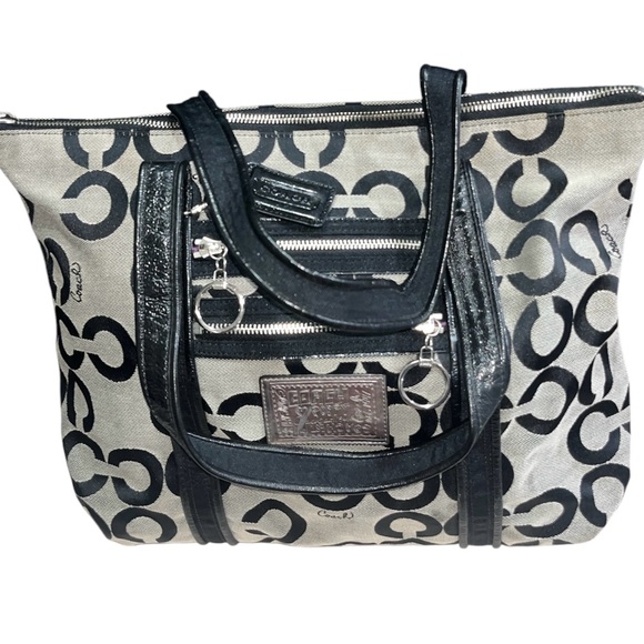 Coach Poppy Black Gray Signature Tote Bag - Picture 12 of 17